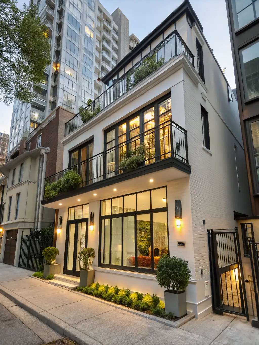 A luxury apartment in a vibrant Cornish town, featuring modern interiors and a balcony overlooking the town square, highlighting its urban appeal.